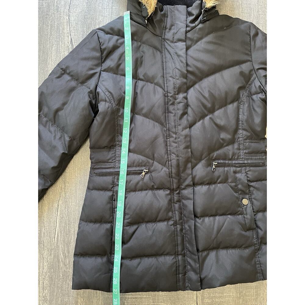 Larry Levine Feather Down Hooded Coat Black Quilted Faux Fur Removable Hood, S - Picture 14 of 15